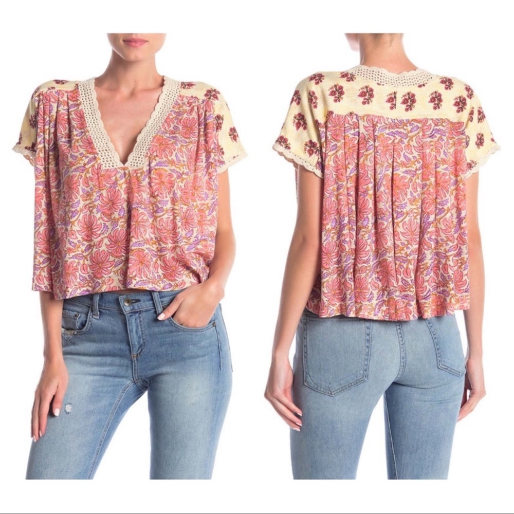 NWOT Free People Leilani floral and lace top